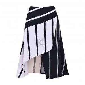Finders Keepers Black and White Asymmetrical Striped Midi Skirt